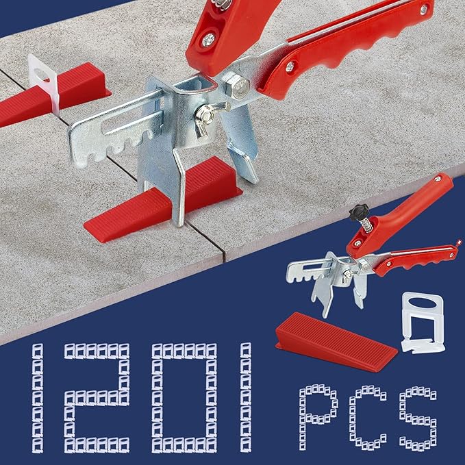 Tile Leveling System with Tile Plier, 1000-Piece Tile Spacers Clips and 200-Piece Reusable Wedges, Tile Leveler Tool Set for Ceramic Tile and Stone Installation (1/16 Inch Tile Spacers)