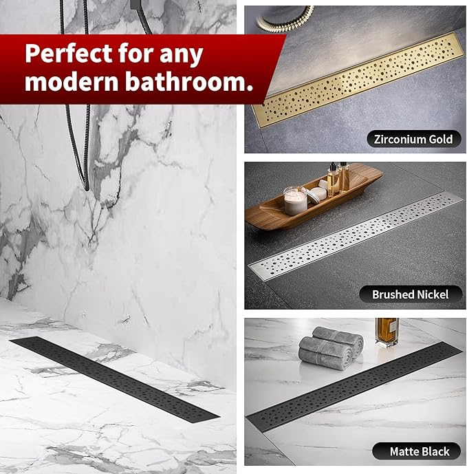 Sharp-tec 24 inch Linear Shower Drain, Black Rectangular Floor Drain, V-Shape Design Drain Channel, 304 Stainless Steel, cUPC Certificated for Bathroom Shower Room (Drain Base is Not Included)