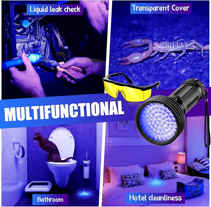 5 Pieces Auto Air Conditioner Leak Detector Tool Air Condition UV Oil Dye Leak Detection kit 68 LED Flashlight with 4 UV Protective Glasses for Car Air Conditioning Leak Test