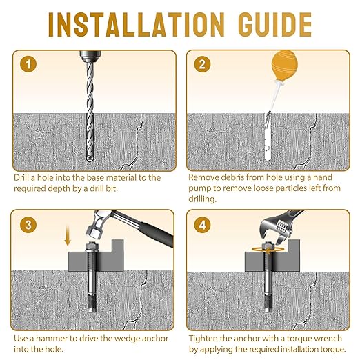 3/8 x 3-3/4 inch Wedge Concrete Anchors kit Galvanized Carbon Steel, Expansion Screw Bolt Heavy Duty Fasteners for Masonry Concrete (Pack of 20)