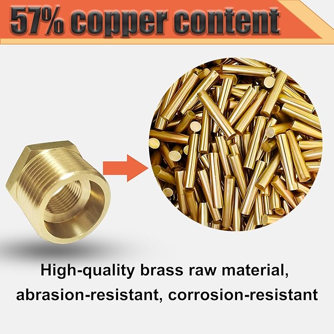 Brass 3/4" NPT Male to 1/4" Female Reducer Bushing, Brass Pipe Hex Bushing NPT Male to Female Pipe Fitting Adapter for Reduce Pipe (3/4”mnpt-1/4”fnpt)