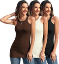 3Packs Cotton Ribbed High Neck Long Tank Top for Women Racerback Yoga Top Layering Undershirts Camisole