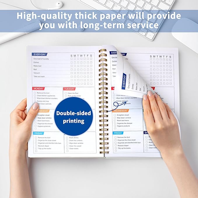 Cleaning Planner & Checklist, Undated Daily Weekly Household Cleaning Schedule Organizer, Home Cleaning Journal to Stay Neat, Organized & Stress-Free（Blue）