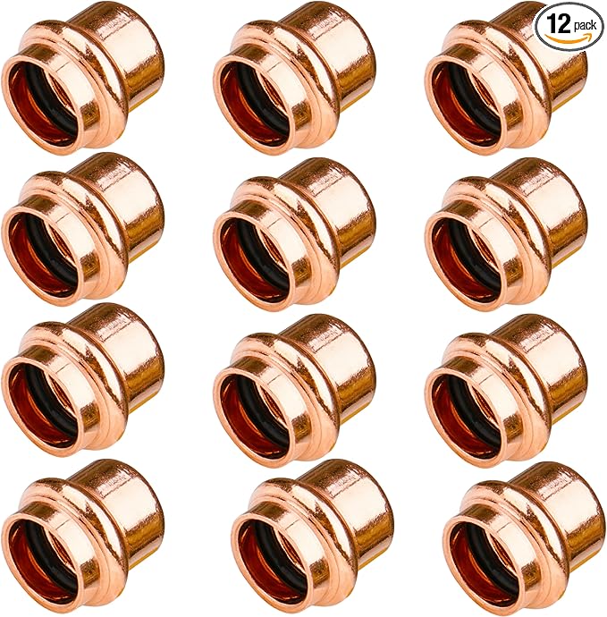 WHK 12 Pack 1/2 Inch Press Propress Copper End Cap Press Pro Press 1/2" Cooper End Plug Press Fittings Copper Pipe End Cap(Lead-Free)