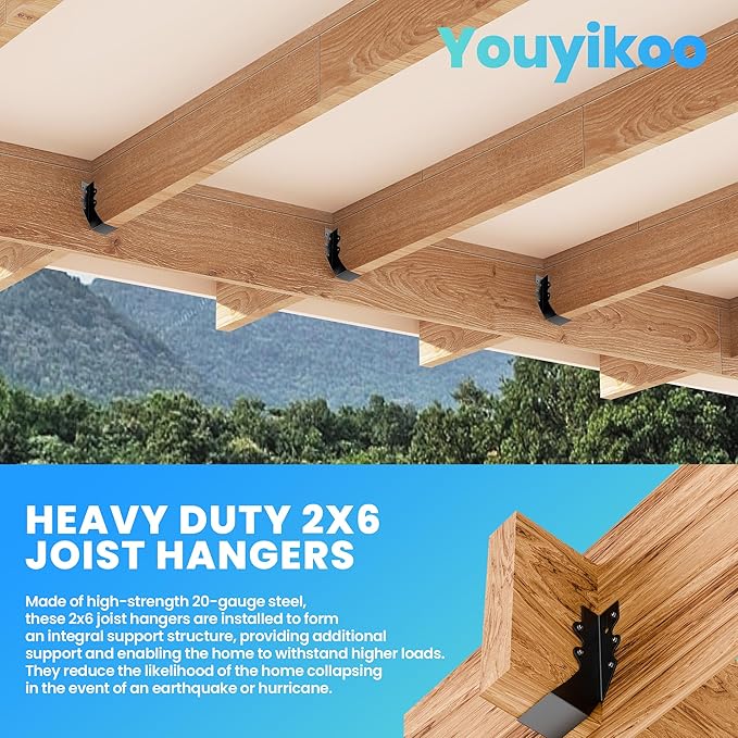 25 pcs 2x6 Joist Hangers Black Face Mount Joist Hangers , 2x6 Brackets Fits Truss Connectors,Rafter Brackets for Floor Deck and Ceiling Joists Q235B Steel Black Powder Coated