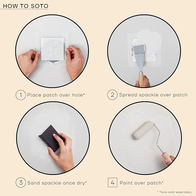 soto Small Hole Repair, White Spackle, 8 Ounces (No. 01 Perfect White) — High Strength Small Hole Filler for use on: Walls, Drywall, Ceiling, Furniture, Cabinets