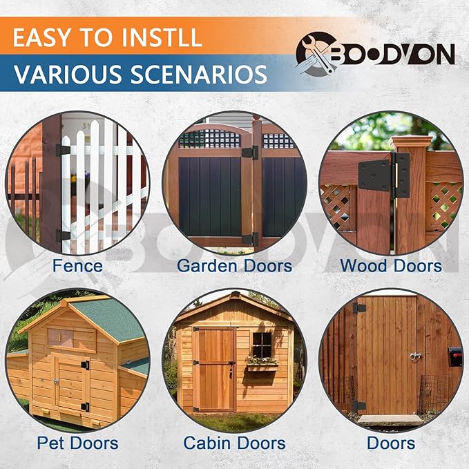 3.5 Inch Heavy Duty Gate Hinges, Extra Thick Black Shed Barn Door Hinges for Wooden Fences, Yard Gate, Vinyl Fence Gate, Garage, Gate Door Hinges for Indoor Outdoor(6 Pack)