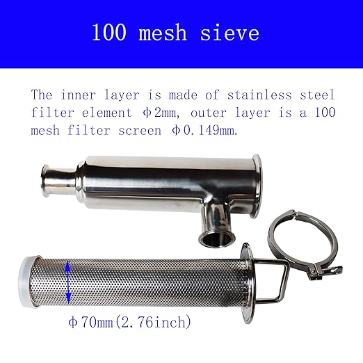 TECHTONGDA Water Filter Strainer L-Type 304 Stainless Steel 2inch Inlet Outlet 100 Mesh Quick Tri Clamp 17.7inch Length