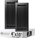 Floor Register 4x10 Vent Cover – 2 Pack – Heavy-Duty Steel, Rustproof & Walkable Grates, Drop-in Install, Adjustable Air Supply Switch - Decorative Straight Line Design, Textured Black