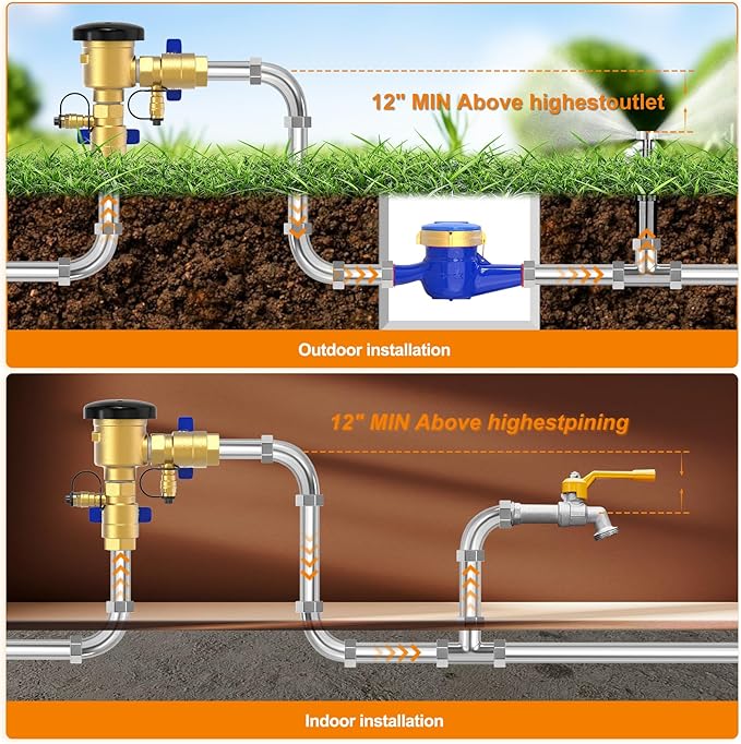 GASHER 1" Pressure Vacuum Breaker Assembly for 1-720A, Brass Irrigation Backflow Preventer, Max 400 PSI Back Siphon Valves for Irrigation System