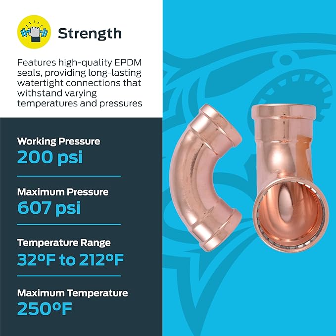 SharkBite 3 x 3 Inch 90 Degree Elbow, Copper Press Plumbing Fitting, UPR0279