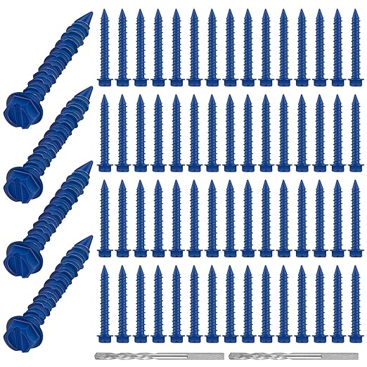 200 Qty 3/16" x 2-1/4" Hex Head Concrete Screws Anchor with Drill Bits Blue Slotted Hex Screws for Anchor Masonry, Block, Brick, Cement, Stucco, Diamond Point and Wood Fastening