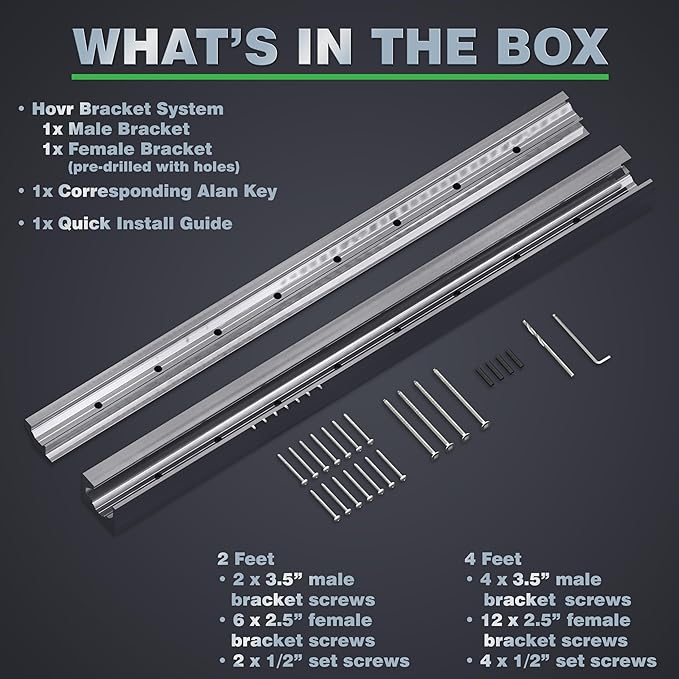 Hovr Solutions Slim 47" (4-Foot) Aluminum Floating Shelf Bracket System, 125LB Load Capacity, Hidden Support Bracket Up to 63” Shelf, 2-Pack