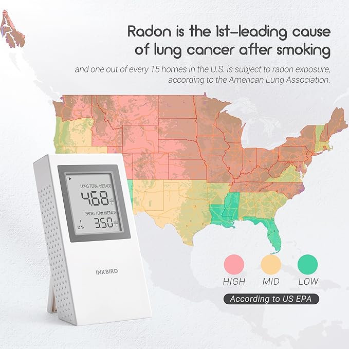 INKBIRD Radon Detector for Home | Radon Tester with Short & Long Term Monitoring | 3 AAA Battery Operated | USA Version Pci/L