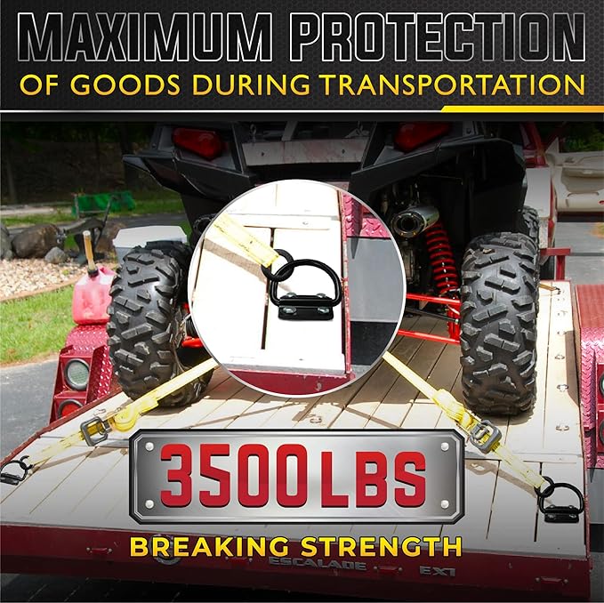 4PCS Heavy Duty Steel D Rings Tie Down Anchors, Ultra Durable 3500 Pound Breaking Strength Surface Mount Hooks Securing Cargo for Trailer, Truck Bed, with Screws & Bolts