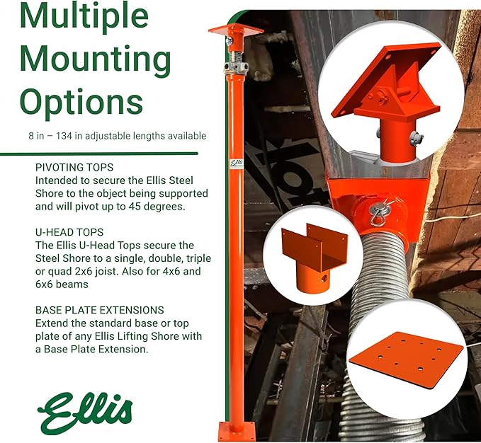 Ellis Manufacturing Light-Duty Steel Lifting Shore –House Jack for Foundation, Floor Leveling, and Concrete Bracing – 5,000 lb Safe Load Capacity – 86"-110" Adjustment