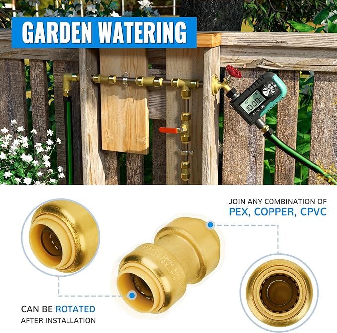 SUNGATOR Straight Coupling, 3/4-Inch Push Fit PEX Fittings, Push-to-Connect Copper, CPVC, No Lead Brass Plumbing Fittings with Disconnect Clip (2-Pack)