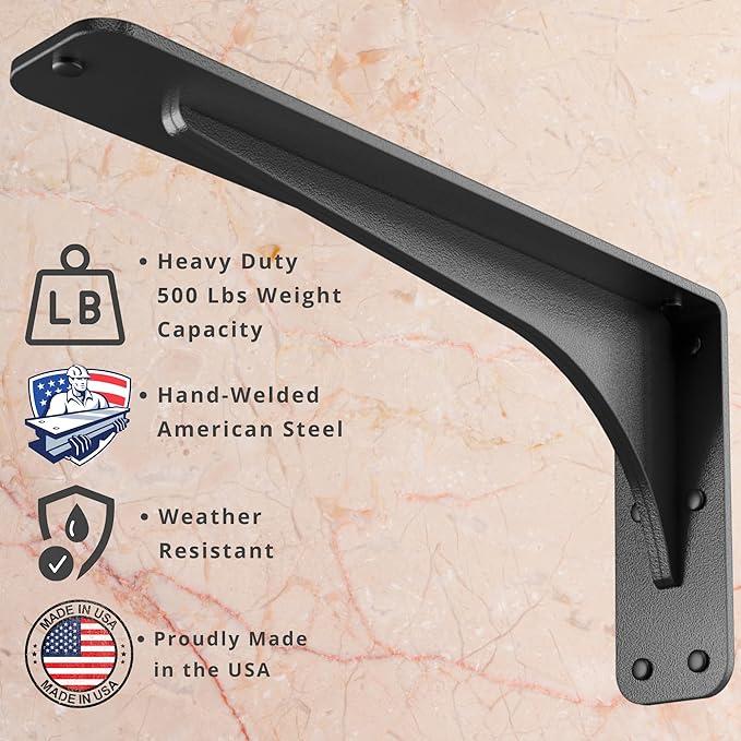Starby Gladiator Series Solid Heavy Duty Welded 500 Lb Low Profile Granite Countertop Support Shelf Brackets Floating Shelf Discrete Slim 500 LB Capacity (2 Pack) (7" x 13" x 2.5")
