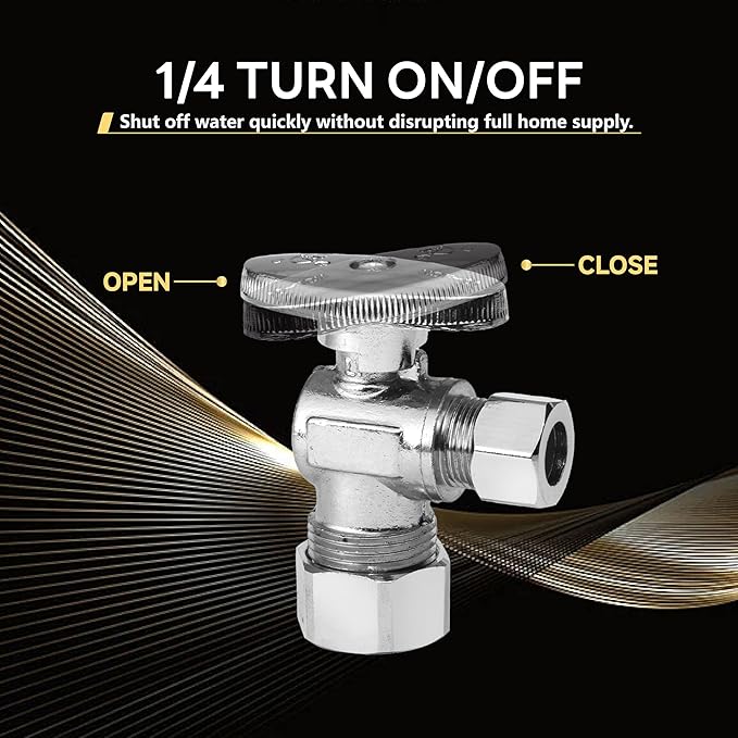 30-Pack Foskan Compression Angle Stop Valve,1/4 Turn Shut Off Valve 1/2" NOM (5/8" OD) x 3/8" OD,Chrome Plated Brass