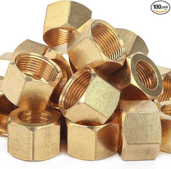 LTWFITTING 7/16-Inch Brass Compression Nut,Brass Compression Fitting(Pack of 100)