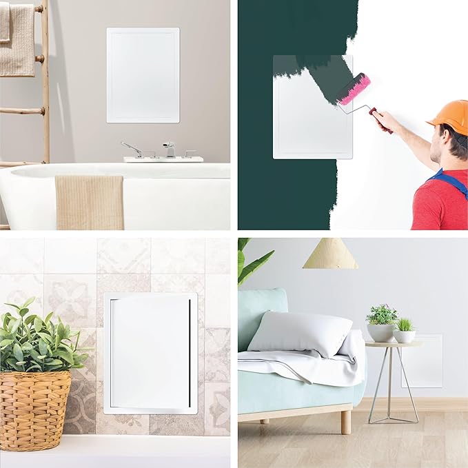 12" x 16" White Plastic Access Panel. Service Shaft Door Panel. Plumbing, Electricity, Heating, Alarm Wall Access Panel for Drywall. Bathroom Services Access Hole Cover. (12" x 16")