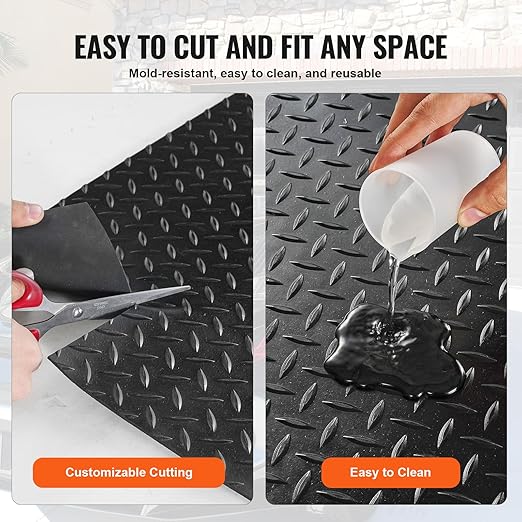 VEVOR Diamond-Plate Rubber Flooring Roll, 3 mm x 4 ft x 6 ft Garage Floor Mat, SBR Rubber Garage Flooring Roll, Easy to Clean, Diamond Plate Rubber Mat for Under Cars, Garage Industry Gym, Black