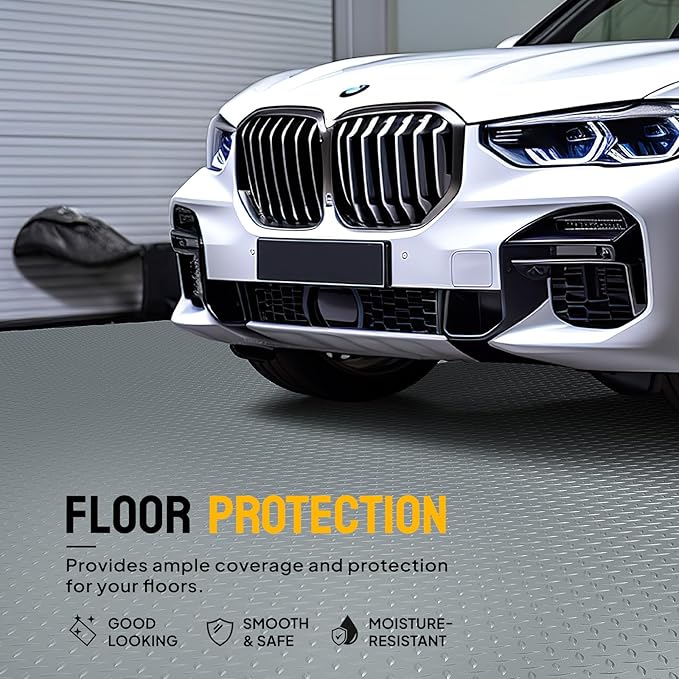TUFFIOM 7.5 x 20 FT Garage Floor Mat, Thickened Diamond Plate PVC Garage Mats Flooring Roll for Under Car, Garage Parking Mats for Floor Large SUVs, MPV, Pickup Truck