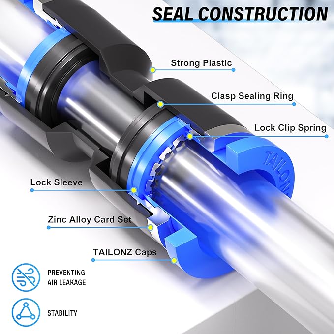 TAILONZ PNEUMATIC 1/4"3/8"1/2"1/8" Push to Connect Fittings Air Hose Fittings,Threaded Connection Kits, Suitable for Nylon Tube PU Tube Air Tube and Other Connection Kits（Pack of 98）