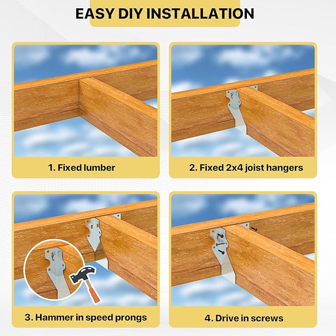10 pcs 2x4 Joist Hanger,LU26 20 Gauge Double Shear Face Mount Joist Hanger,Hurricane Ties for Rafters Tie Brackets Great for Floor Deck and Ceiling Joists