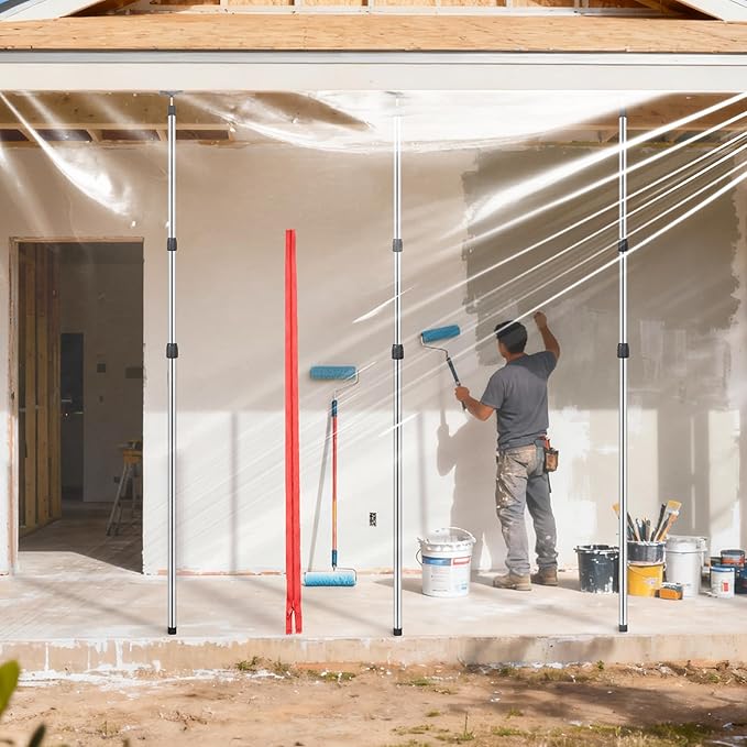 10Ft Dust Barrier Poles Kit with Carry Bag, Adjustable Zipper Wall Poles, Dust Containment Pole, Steel Telescoping Support Pole for Temporary Dust Barrier System, Home Renovation/Construction