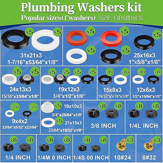 258 Pcs 2-in-1 Spigot Washer & Hose Gasket Kit for Assorted Outdoor Faucet Garden Hose Valve Stem Worn Out Plumber Outside Faucet Bib Shower Gasket Repair Set