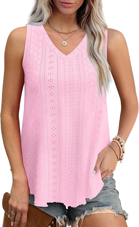OFEEFAN Womens Tank Tops V Neck Sleeveless Flowy Loose Fit Basic Casual Summer Tops