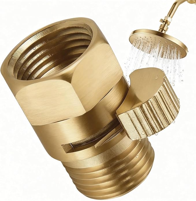 Shower Head Flow Restrictor - G1/2 IPS Brass Shower Shut Off Valve, Water Flow Control Valve Pressure Regulator, RV Hose Flow Restrictor for Toilet Handheld Shower or Bidet Sprayer, Brushed Gold