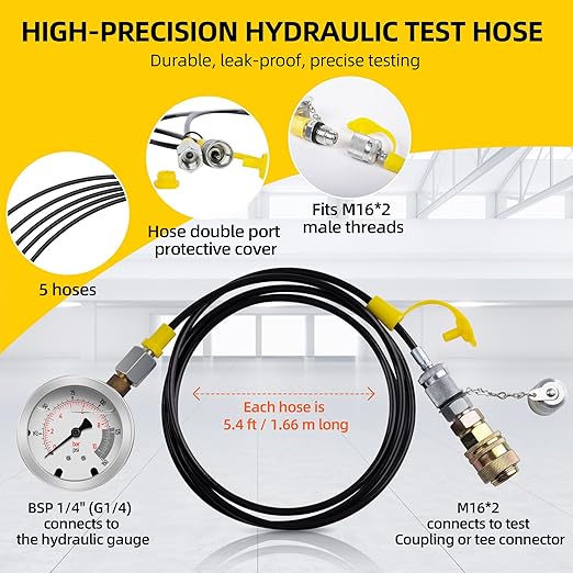 Hydraulic Pressure Test Kit with 5 Gauges(Max 10000 PSI), 13 Test Couplings 14 Tee Connectors 5 Test Hoses, Hydraulic Gauge Tester Set for Excavator, Construction, Machinery, and Mine