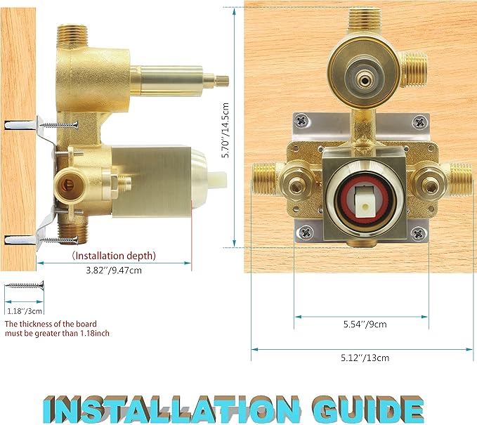 Brushed Gold 3 Way Shower Valve, Concealed Brass 3 Outlet Function Shower Diverter Valve Flow Control Mixer Mixing Rough-In Shower Valve Kit