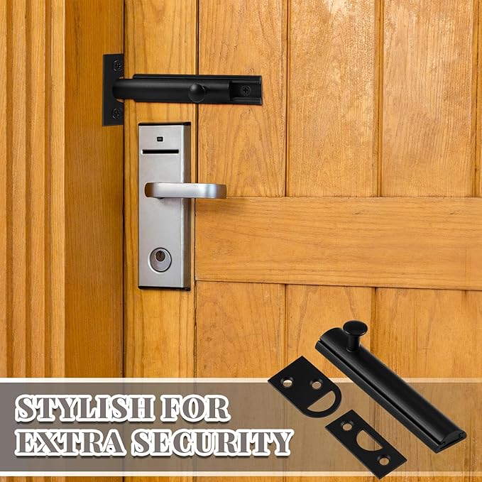 Lothee 4 Pcs Solid Brass Surface Bolt Door Slide Bolt Door Latches for Top of Slide Latch Lock(3",Matte Black)
