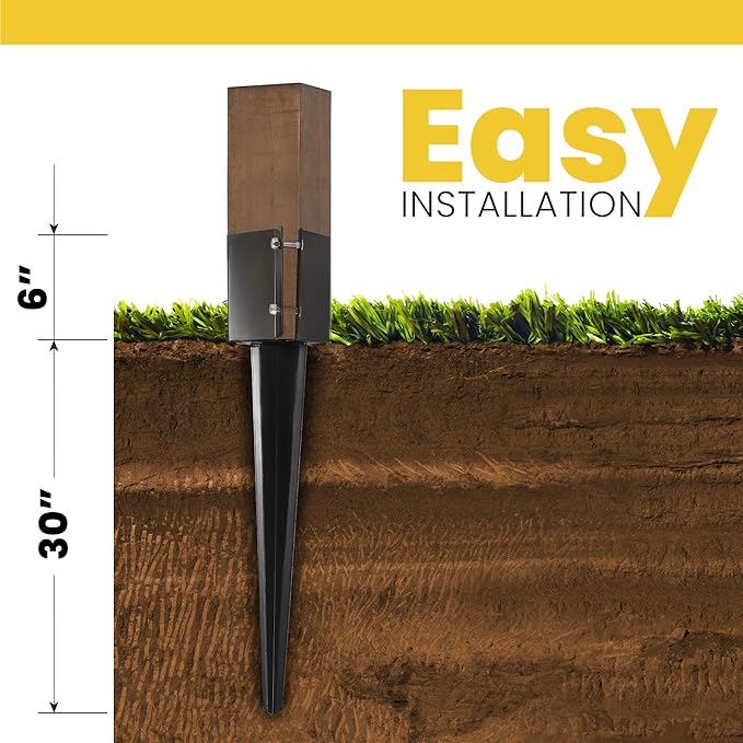 8 Pcs 36" Heavy Duty 4x4 Fence Post Anchor Ground Spike Metal Black Powder Coated - Mailbox Post Anchors. Length: 36 inches, Outer Dimension: 4” x 4” (Fit 3.5” x 3.5” Square Wood Post)