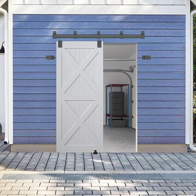 Exterior Barn Door Hardware Kit, BARNSMITH 5FT Sliding Barn Door Hardware Heavy Duty Barn Door Track Kit for Indoor and Exterior Door, Wall Mount Kit, Black (NO Door, Hardware Only)