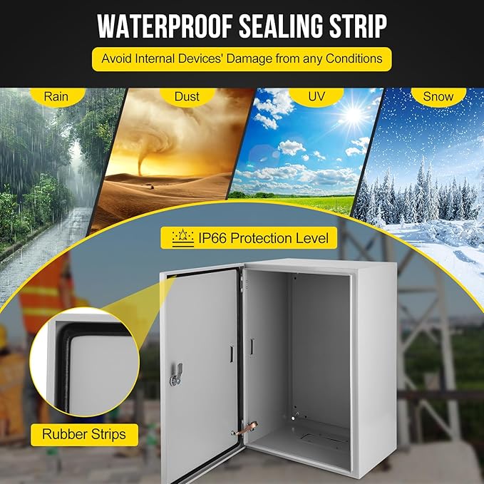 Electrical Box, 24 x 16 x 12'' NEMA 4X Steel Electrical Box, IP66 Waterproof & Dustproof, Outdoor/Indoor Electrical Junction Box, Lockable Junction Box