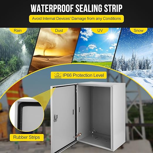 Outdoor Electrical Box,24x16x12 Steel Junction Box, NEMA 4X Electrical Enclosure Box IP66 Waterproof & Dustproof, Universal Electrical Project Box with Lock & Mounting Plate