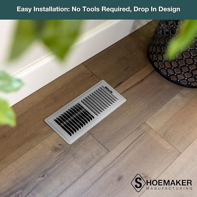Shoemaker 4x12 Floor Register – Cement Gray Heavy Duty Metal Floor Vent Cover for Home Floors - Premium Forced Air Vent Covers