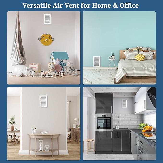 6 x 14 Inch Return Air Vent Cover, Solid Steel HVAC Grille for Wall or Ceiling, White Duct Opening, Durable Return Air Vent Cover, Airflow Ventilation Grille for Home or Office