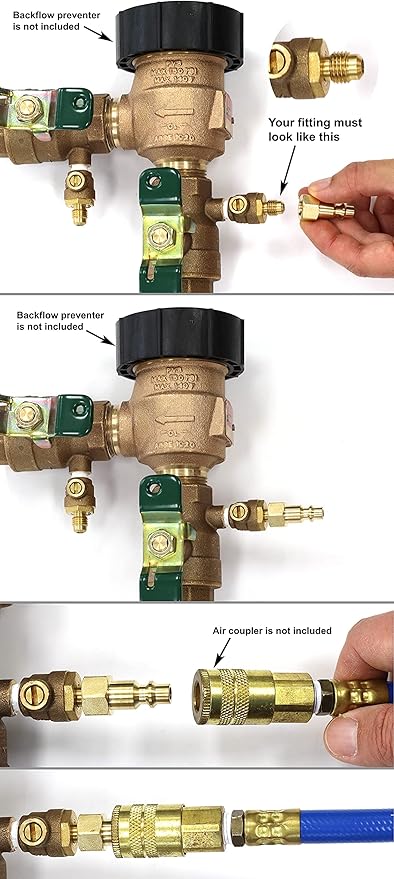 Industrial Style Plug to Female SAE 45-degree Flare Fittings | Adapters to Winterize Blow out Backflow Preventer and Pressure Vacuum Breaker (PVB) for Sprinkler Systems (Solid Lead-Free Brass)