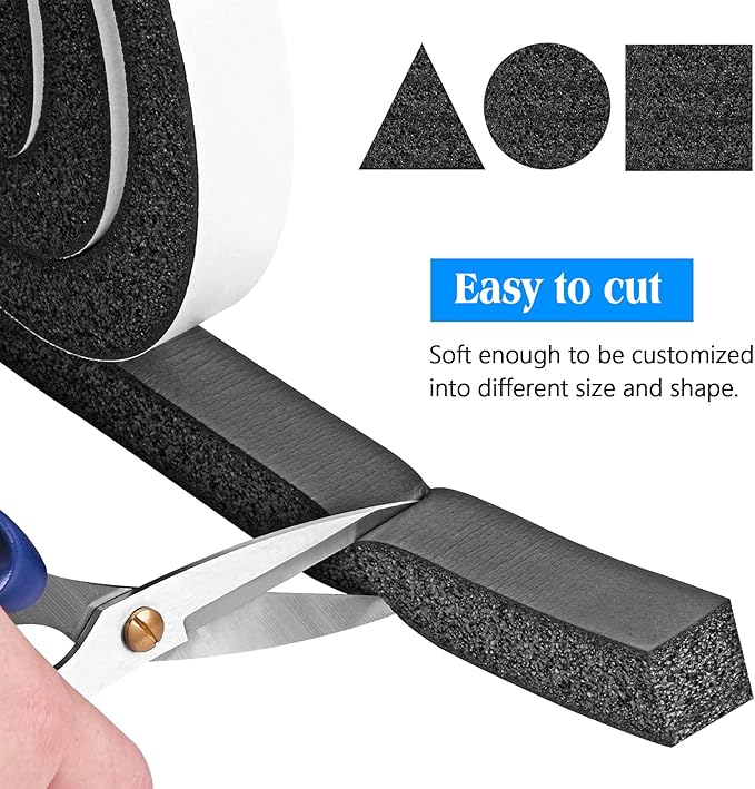 Foam Strips with Adhesive, 2 Inch Wide X 1 Inch Thick, Neoprene Weather Stripping High Density Foam Closed Cell Tape Seal for Doors and Windows Insulation, Total 6.5 Feet Long
