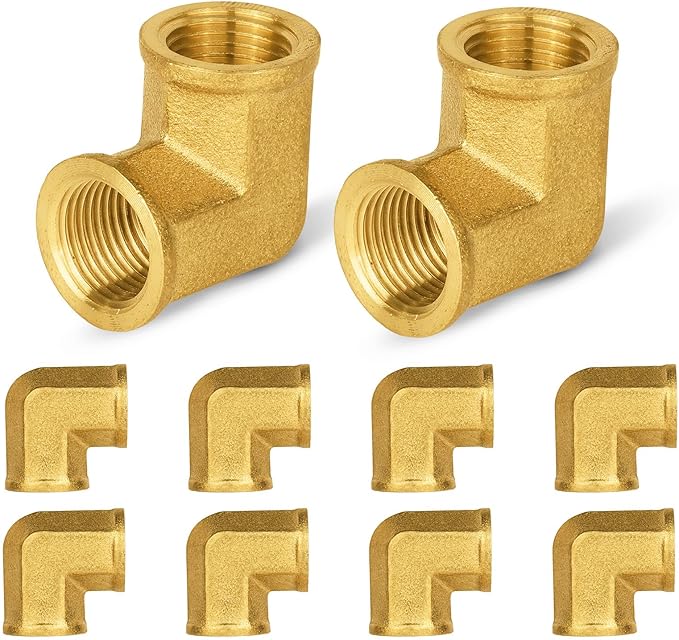 10-PCs HeSun Brass Pipe Fitting, 3/8" x 3/8" NPT Female 90-Degree Barstock Street Elbow