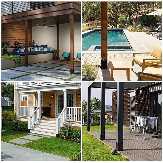 4×4 Post Base 4 Pcs, (Inner Size 3.6"x3.6") Post Brackets, Heavy Duty Black Metal Powder-Coated Thick Steel Post Anchor Outdoor for Support Deck Base Plate Pergola Brackets Fence Kit