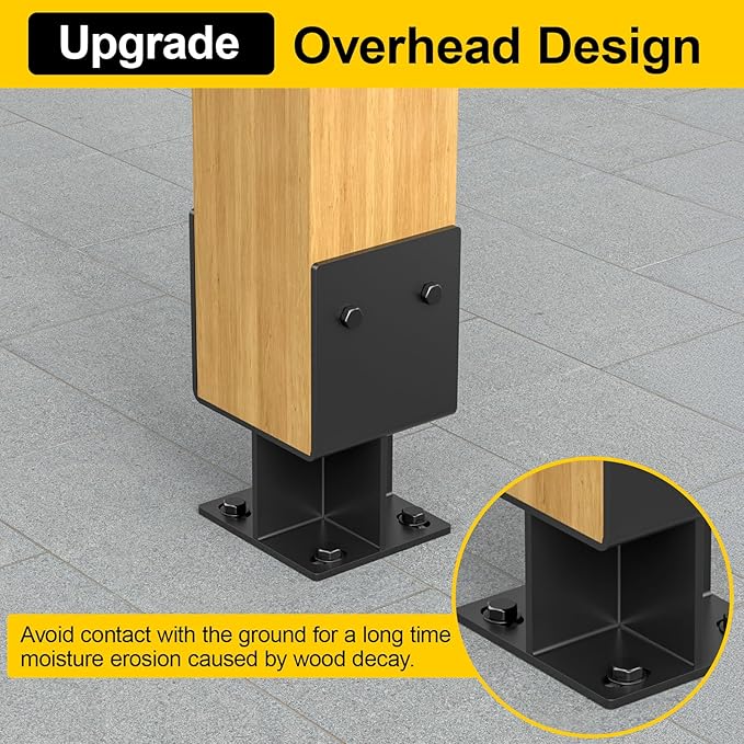 4"x 4" Concrete Post Base, 4Pcs Stainless Steel Adjustable Post Anchor Bracket (Internal 3.5 x 3.5), U-Shape Wood Post Base Holder for Pavilion Deck Porch Handrail Railing Support