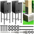 6"x6"(Actual 5.5"x5.5") Stainless Steels U-Shape Post Holder, Wet Concrete Post Anchor, Heavy-Duty Post Base Bracket for Fence, Deck Railing, Wood Gazebo, Pergola (2pack-Dark Gray)