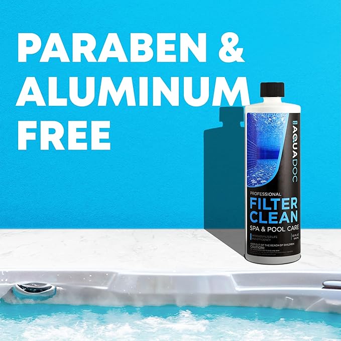 Hot Tub Filter Cleaner Soak, Pool Filter Cleaner & Pool Cartridge Cleaner - Spa Filter Cleaner Soak & Spa Filter Cleaning Solution for HotTub Cartridges. Easy to Use Filter Degreaser | AquaDoc 32oz