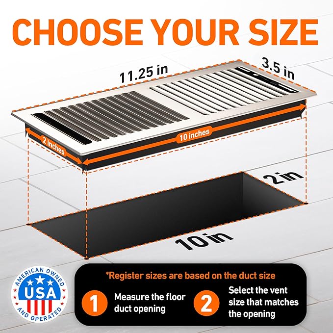 2X10 Floor Vent Covers Floor Register with Mesh Cover Trap, Heat and Air, Walkable Metal Floor Vent for HVAC Duct, Contemporary, Satin Nickel